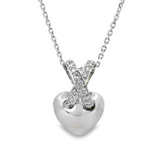 18K White Gold Puff Heart and Diamond Pendant - FINAL SALE